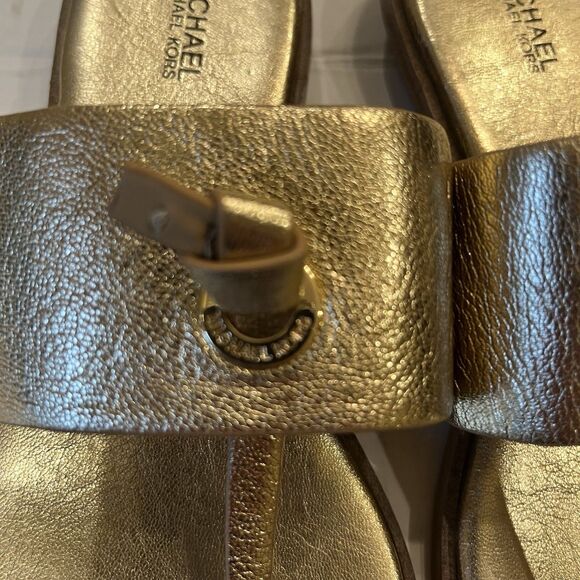 Michael Kors MK Cindy Gold Leather Sandals Slide Sz 8.5 - Picture 2 of 6